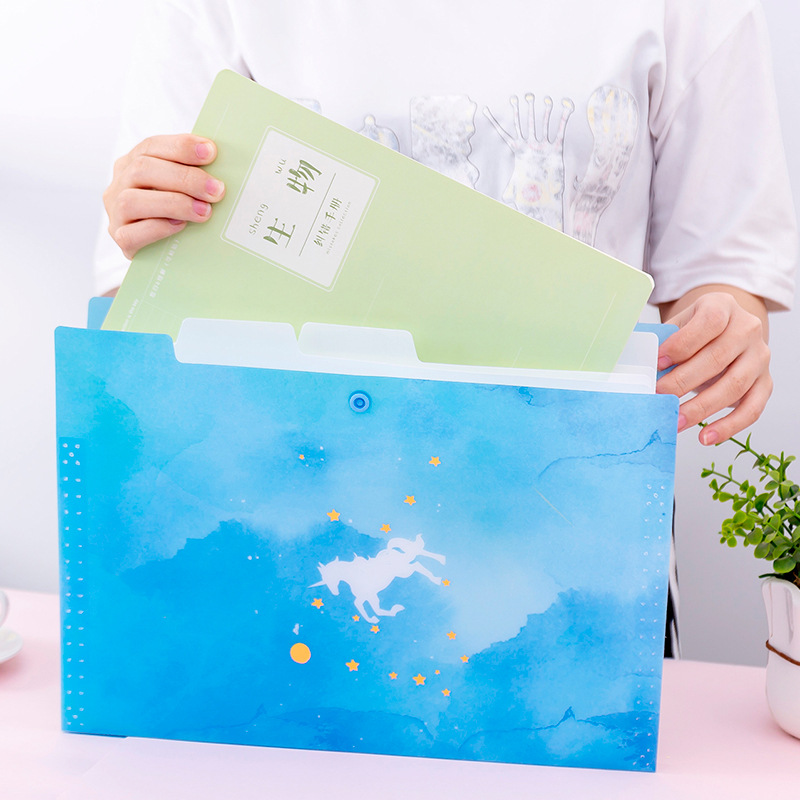 Multi-layer Dream Unicorn A4 File Holder Cute PVC Document Bag Stationery pouch Bill Folder organizer school supplies