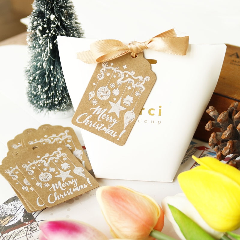 50 st god jul kraftpappersetikett tack papper hängetikett etikett för kartong papperspåse inslagning av kläder plaggetiketter