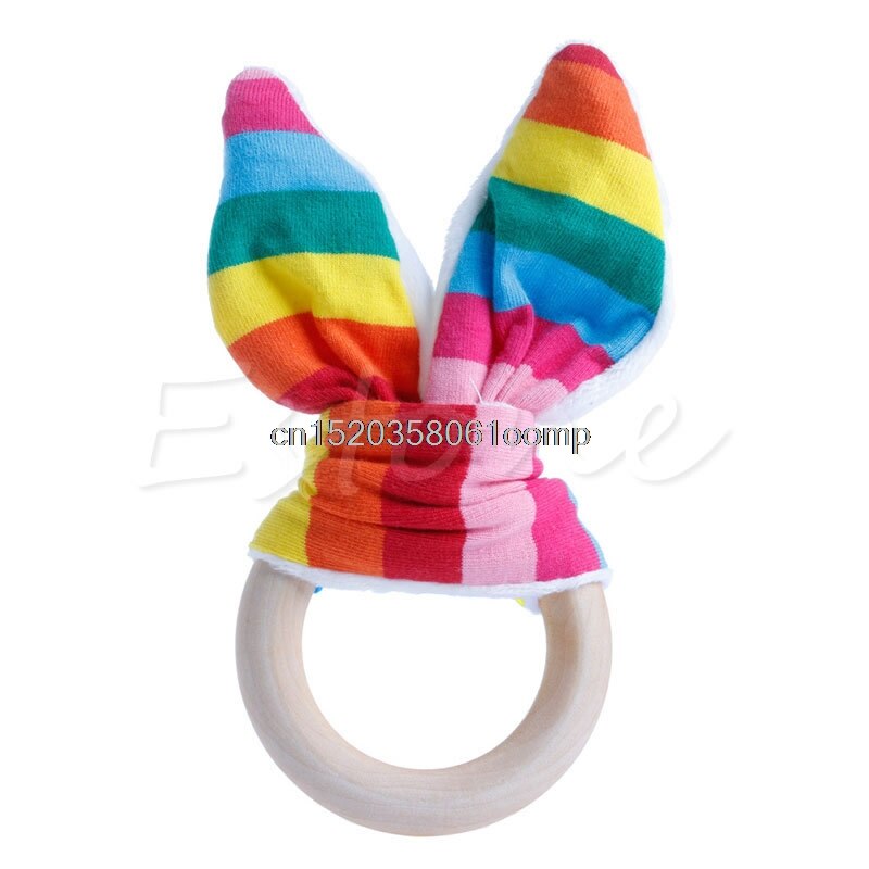 Håndlaget tre naturlig baby tannring ring chewie teether bunny sensorisk leketøy  u50f: Tenner kr