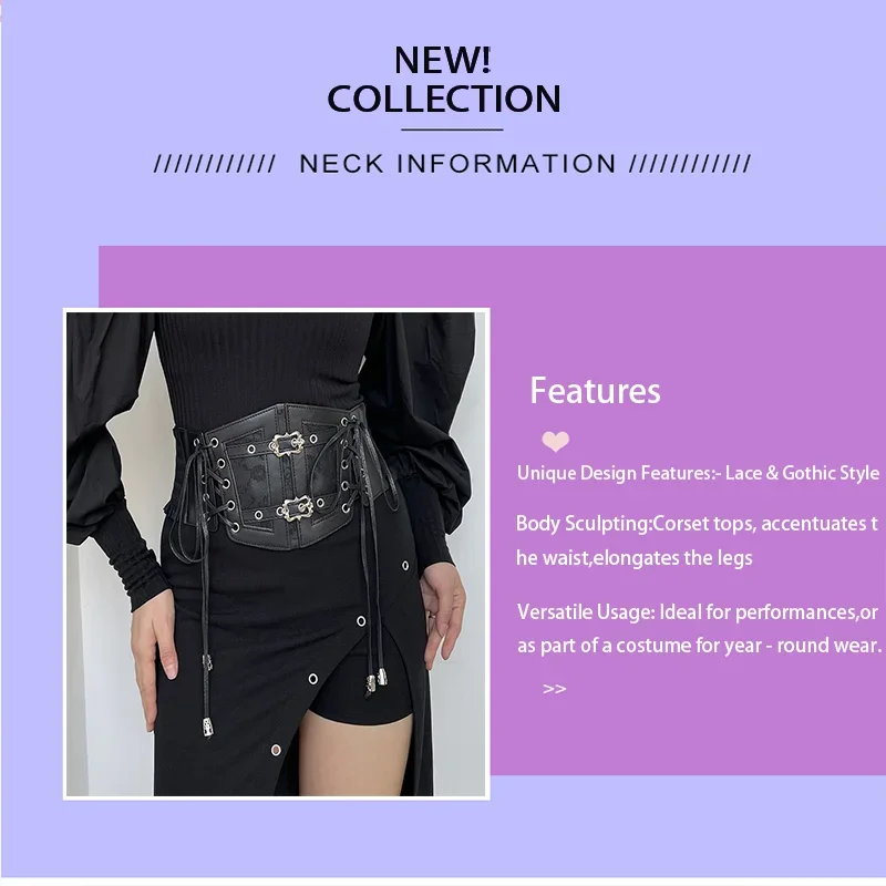 Ceinture Corset rétro pour femmes, Style gothique, dentelle élastique, boucle ardillon, corde à nouer, accessoire Punk pour chemise et robe