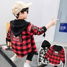 eins heißer Jungen draussen Jacken 3-13 jahre alte Koreanische Sping und herbst jacke jungen Mit Kapuze kariertes hemd buchstaben drucken freundlicher Mantel