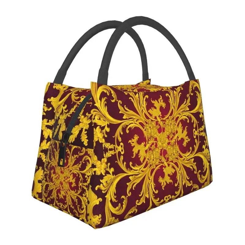 Queen Of Absolutely Everything Gold Baroque Insulated Lunch Bags for School Office Leakproof Cooler Thermal Bento Box Women: Brown