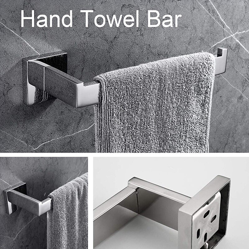 Chrome Badkamer Hardware Accessoire Set Inclusief Handdoek Bar Toiletrolhouder Handdoekhouder Gewaad Haak Premium SUS304 Roestvrij S