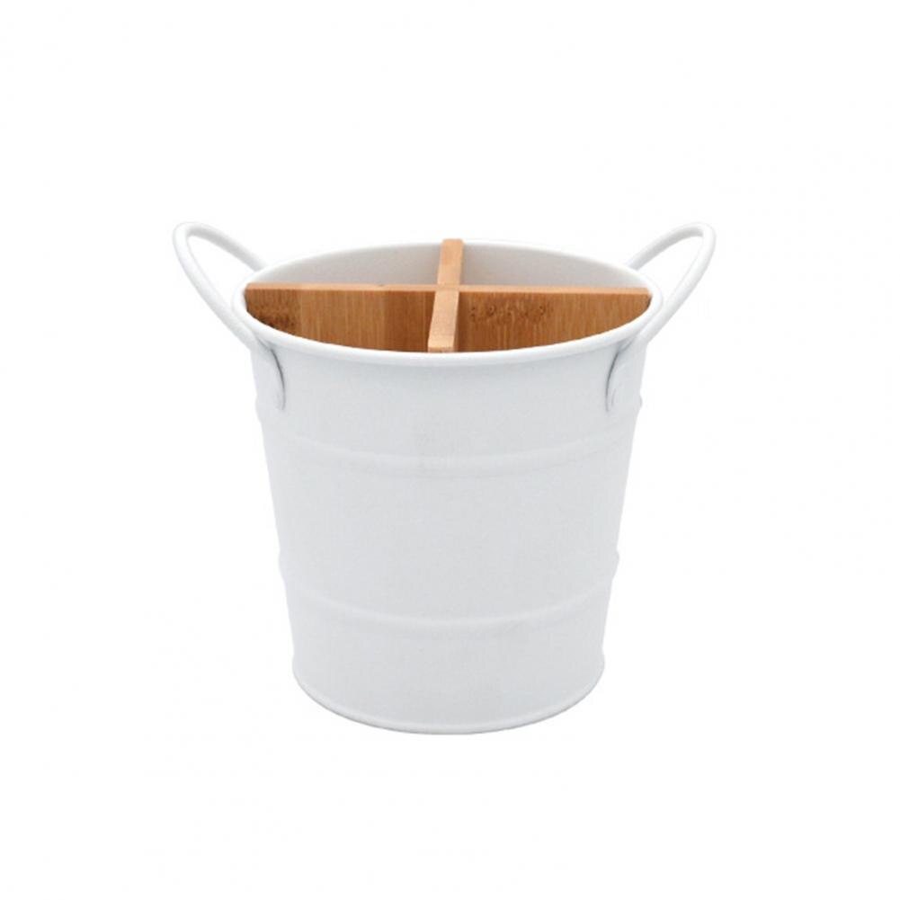 Soporte de utensilios de cocina Retro, gran capacidad, de acero inoxidable, 4 rejillas, cuchara, tenedor, palillos, organizador de cocina: White