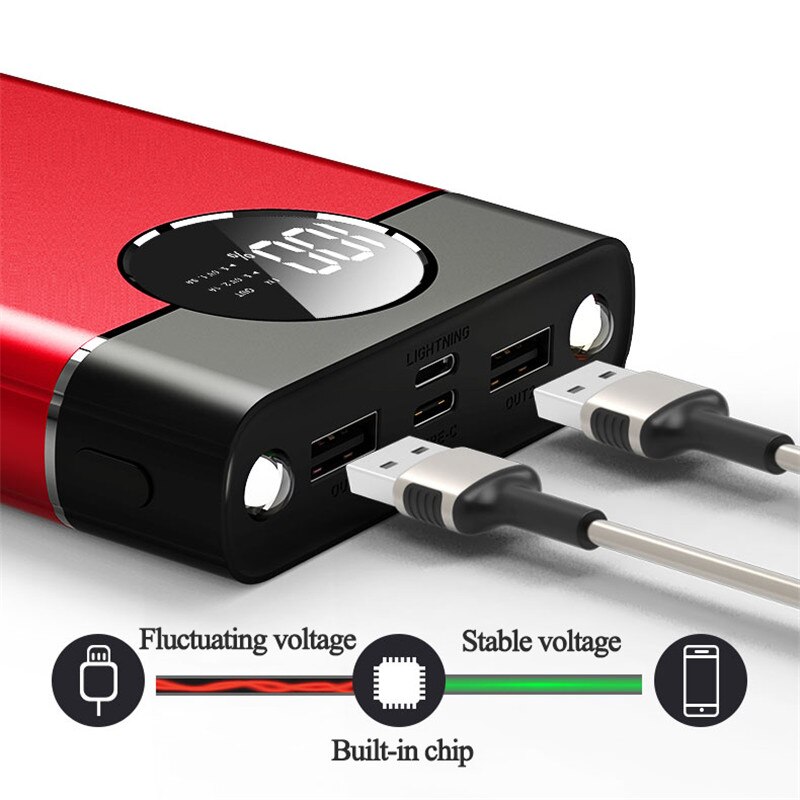 80000 mah powerbank mit großer kapazität, digitalanzeige, led-anzeige, zwei usb-anschlüssen und sicherem schnellladeanschluss.