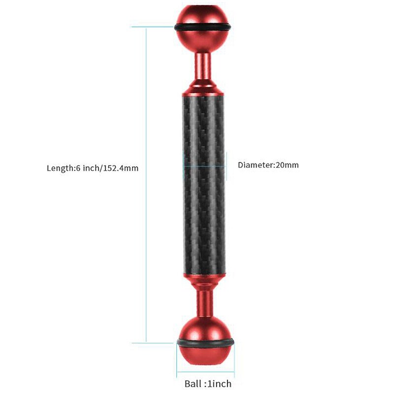 3Pcs Double Ball Head 6 Inch Long D20Mm Carbon Fiber Buoyancy Light Arm Diving Photography Extended Fill Light Ball Head Arm