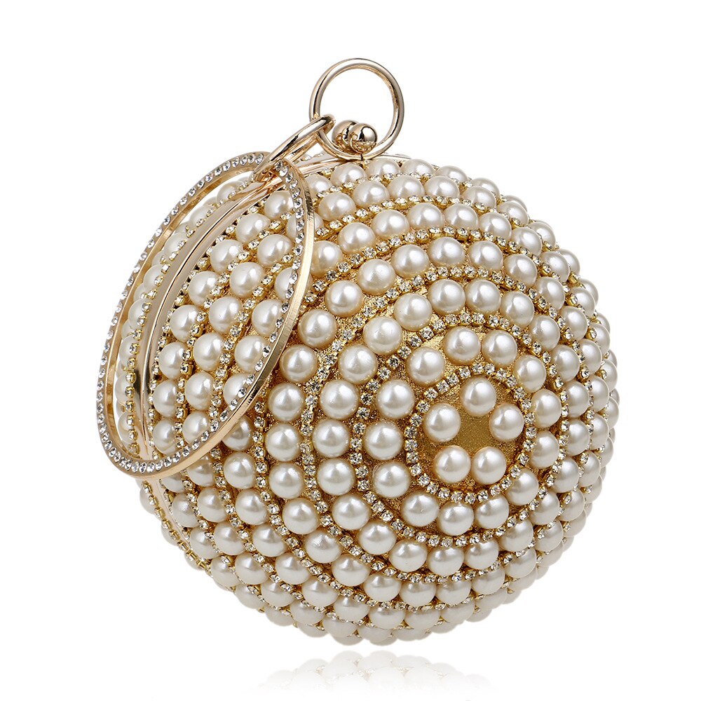 De cristal de lujo de estilo hecho a mano diamantes de imitación perla mujeres noche bolsas de de señora de boda embragues bolsos: Dorado