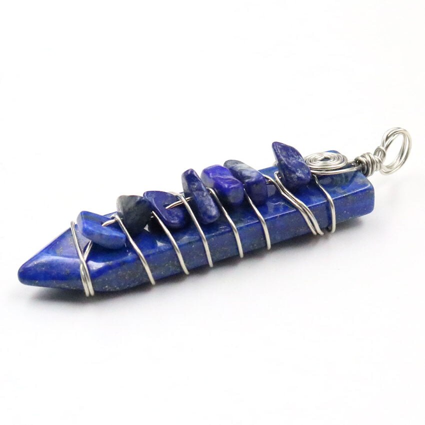 Reiki Handmade Wrap Pendulum 7 wisiorki czakry uzdrawiający kryształ naturalny klejnot kamień ametysty lazuryt Point miecz wisiorki: Lapis lazuli