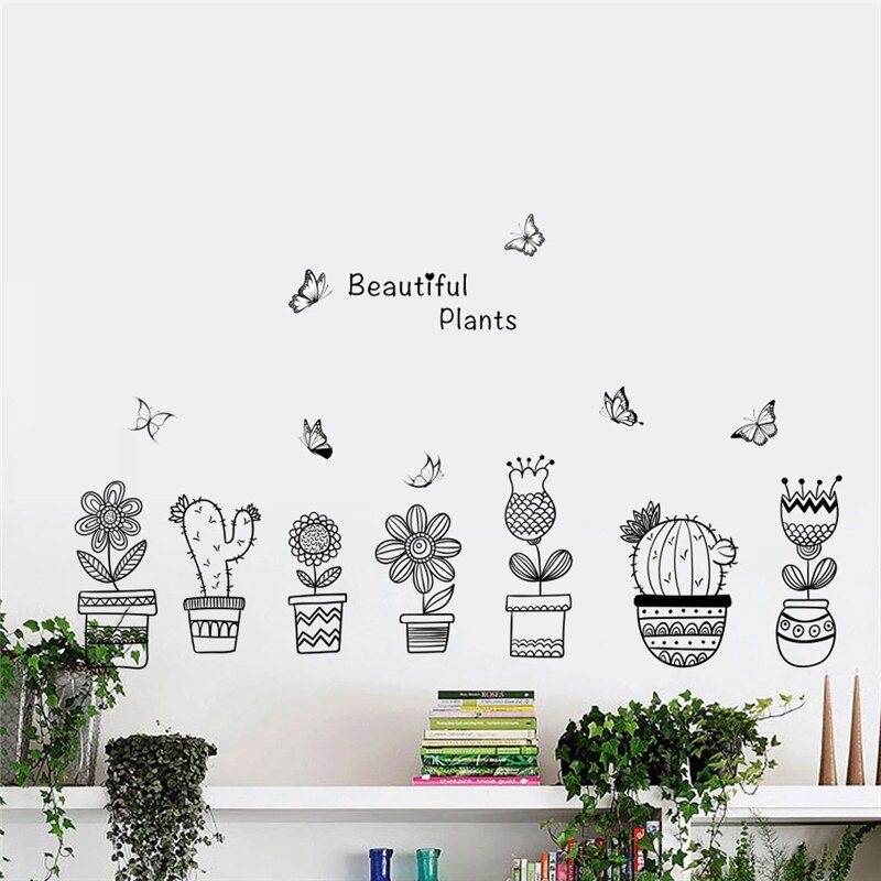 Potteplante blomst sommerfugl wallstickers decalques boligdekoration adesivo de parede boligdekoration wallsticker wallsticker vægmaleri plakat