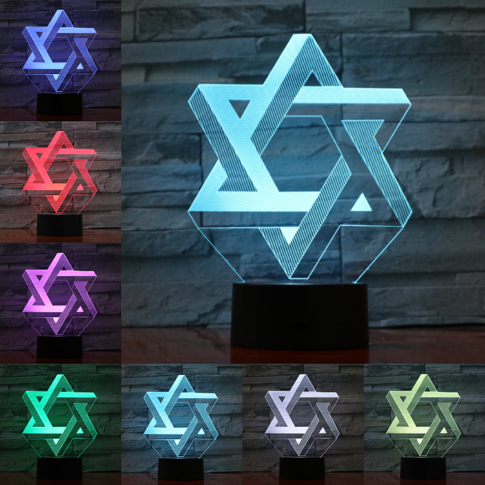 Hexagram 3D Ster Van David Nachtlampje LED 7 Kleuren Stemming Tafellamp USB Slaapkamer Bed Slaap Licht Armatuur Thuis decor Kids