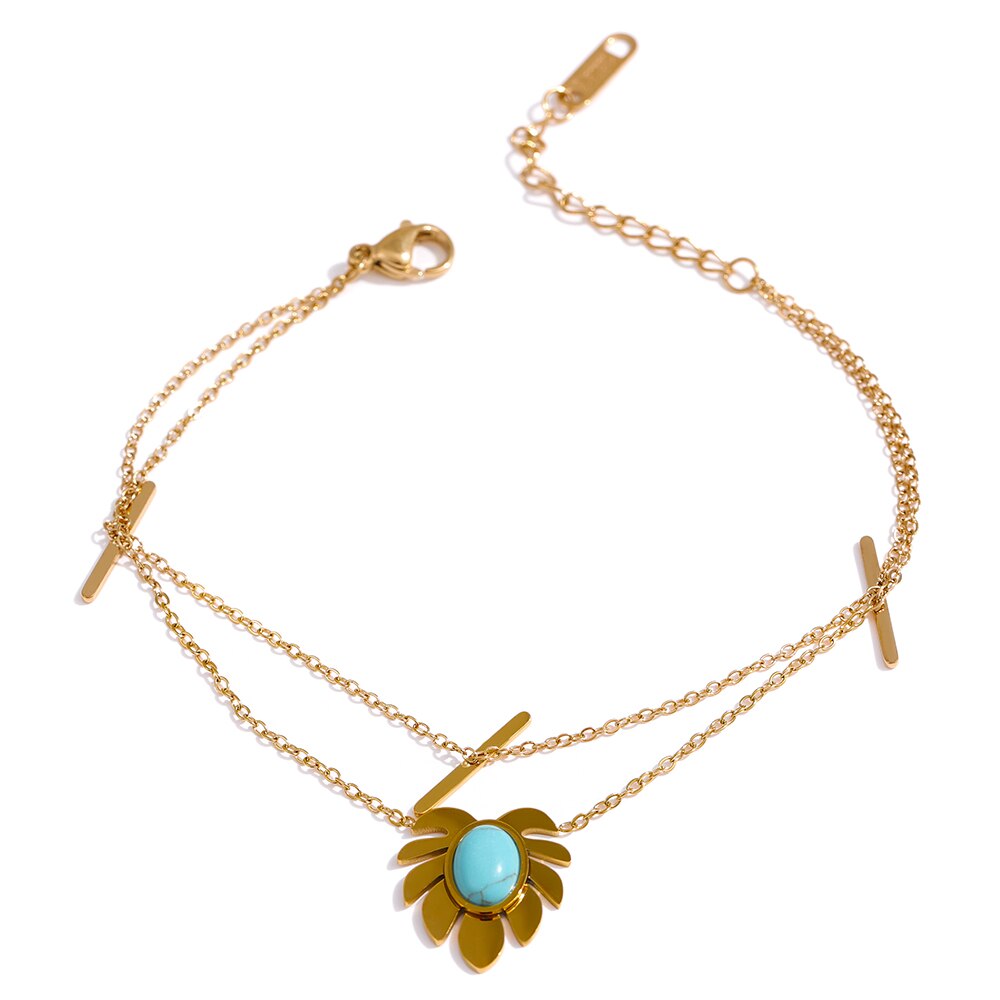 Yhpup Rvs Laat Stone Hanger Ketting Armband Set Stijlvolle Gouden Ketting Dubbele Gelaagde Sieraden Set Bijoux Femme: YH486A Bracelet