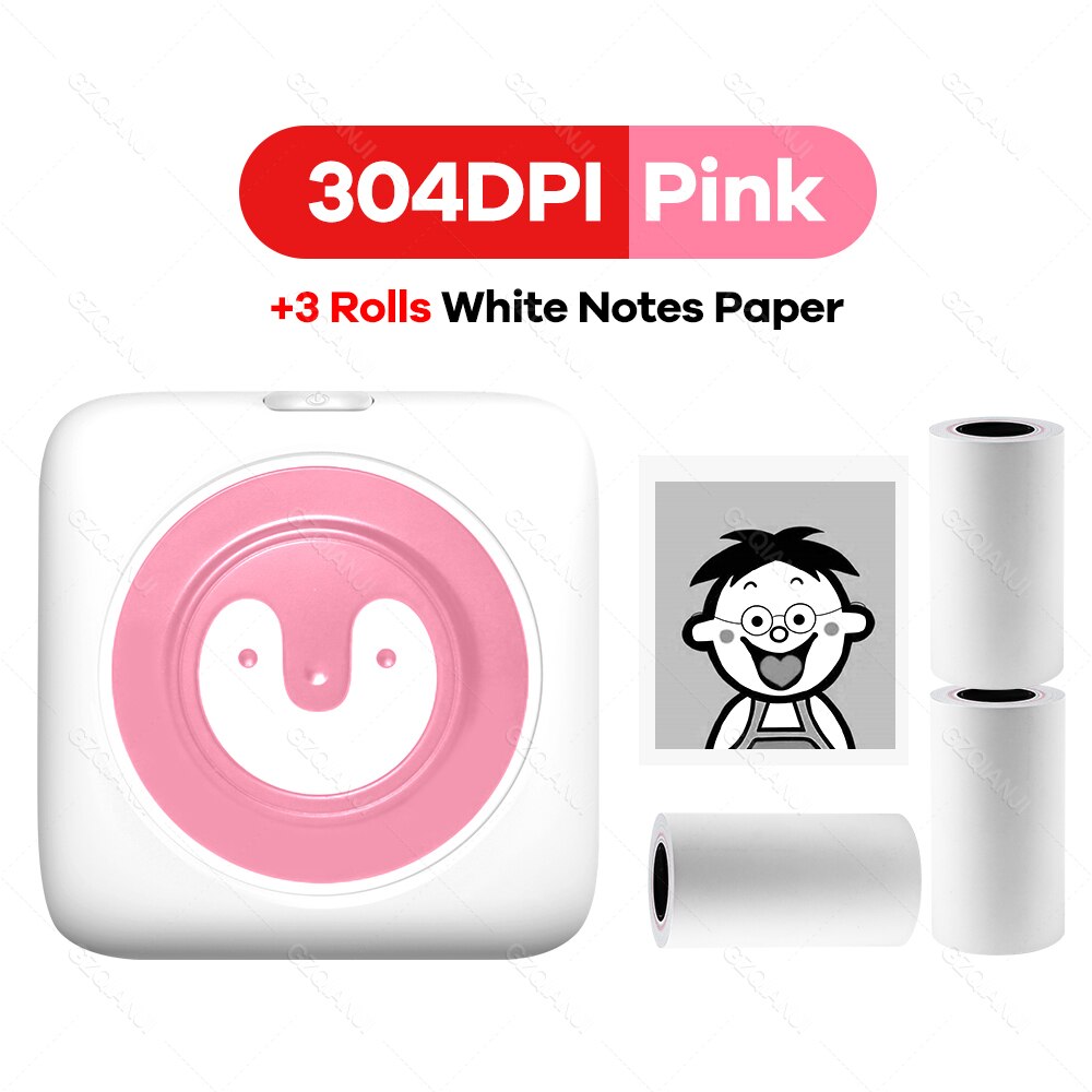 304DPI Photo Printer Bluetooth Wireless Connected Via Phone Free App For Android and iOS Mini Pocket Thermal Printer 300DPI: 304PK add 3 White