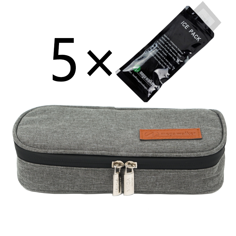mega Insulin-Kühlbox, mittelgroße Tasche, tragbar, isoliert, für Diabetiker, Insulin-Reise, Nylongewebe, Eisbeutel aus Aluminiumfolie: dunkel Grau