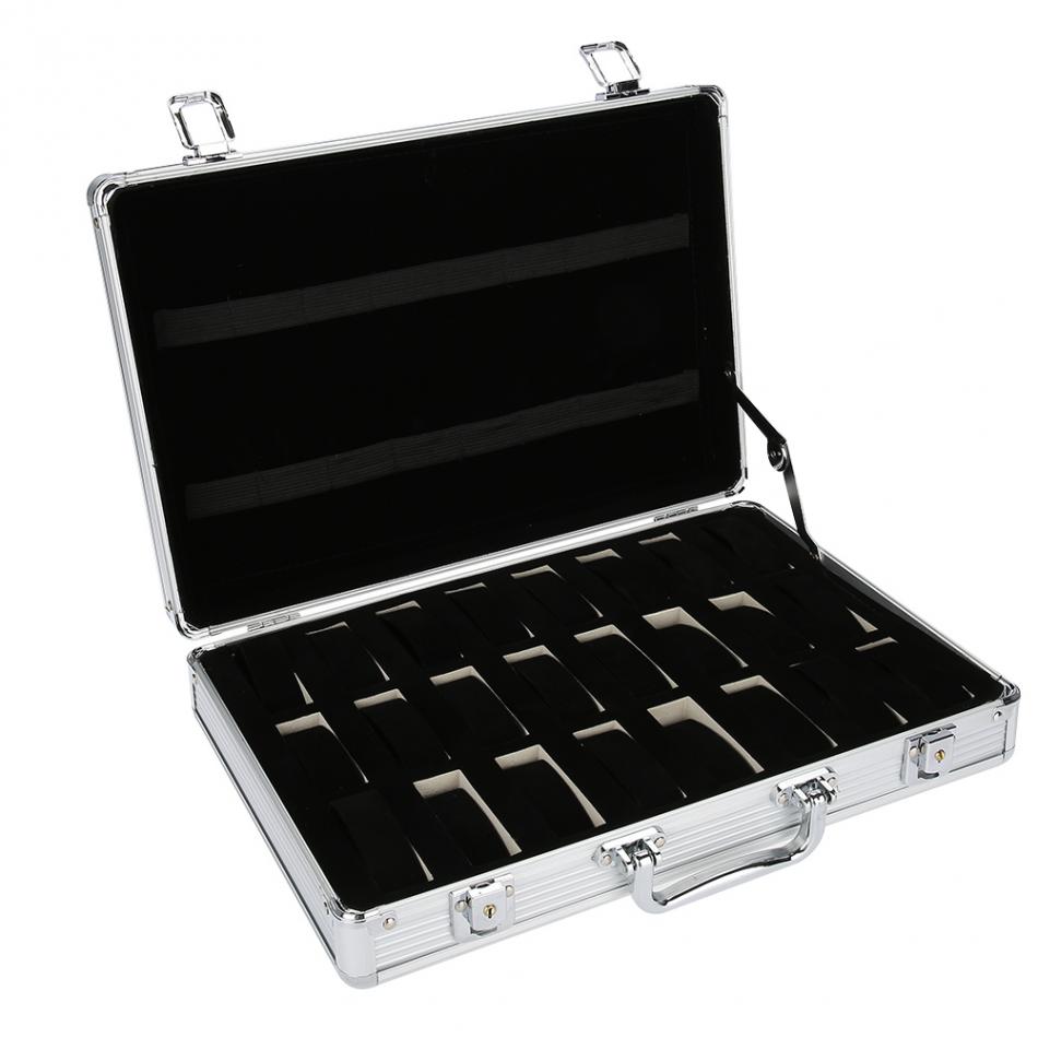 24 rutnät aluminium resväska fodral display förvaringsbox klocka förvaringsbox fall klocka fäste klocka klocka låda: Default Title