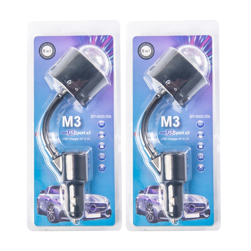 Luz Ambiental modulación FM Transmisor coche Bluetooth manos libres reproductor cargador USB dual coche radio kit cargador de coche