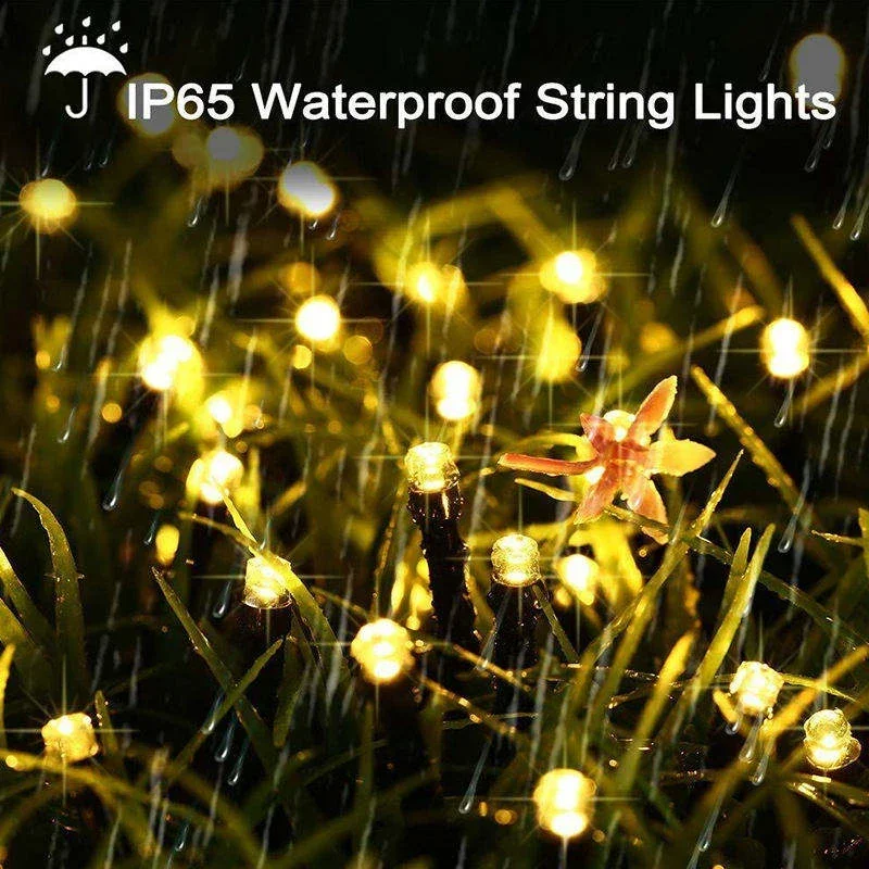 Guirnaldas de luces alimentadas por energía Solar para exteriores, guirnalda de calle impermeable para jardín, casas, decoraciones navideñas, cadena de tira de luces, 50/100/200