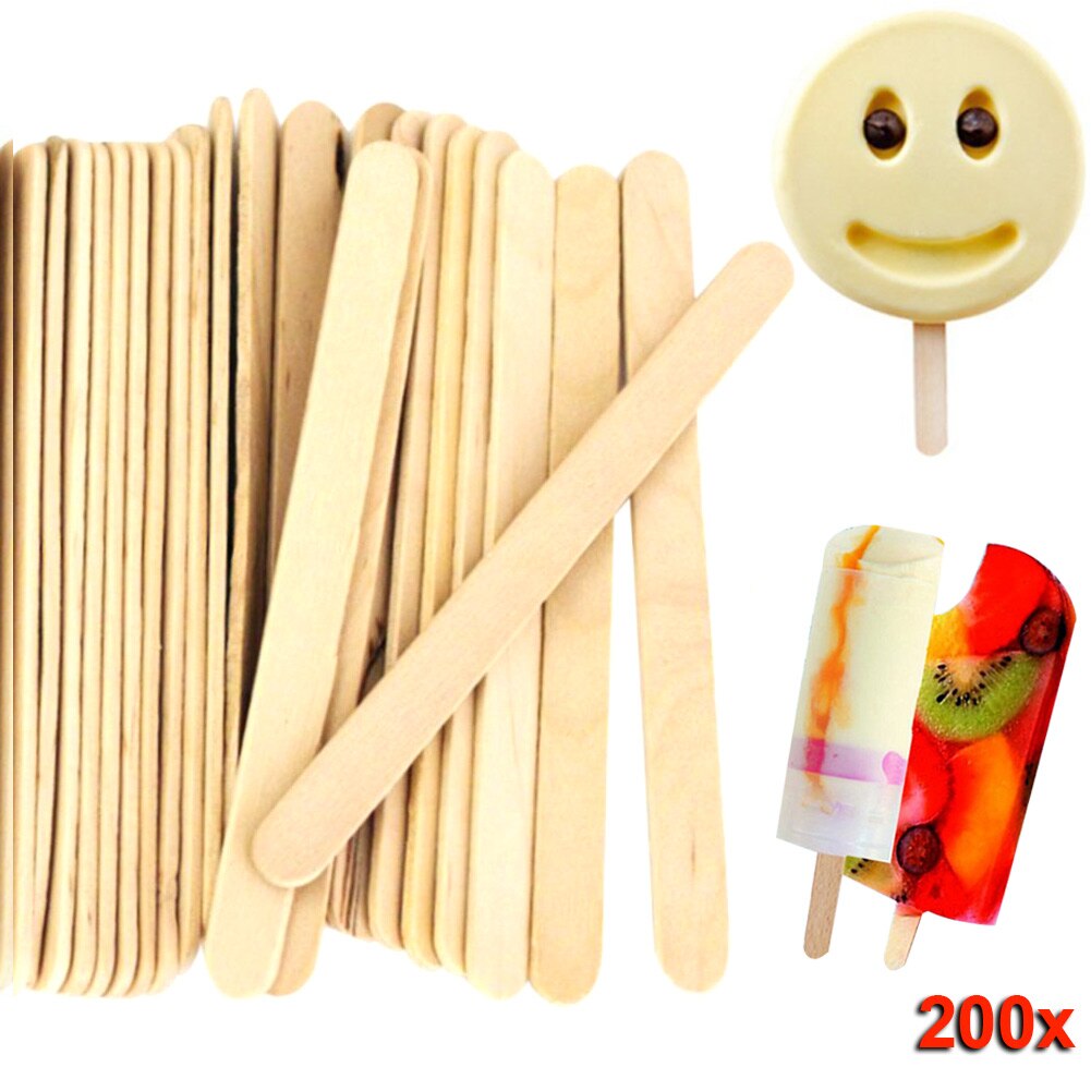 200pcs Wooden Ice Cream Sticks Treat Sticks Freezer Pop Sticks Wooden Sticks for Ice Cream Bars 65/93/114/140/150mm 99 L: 93mm