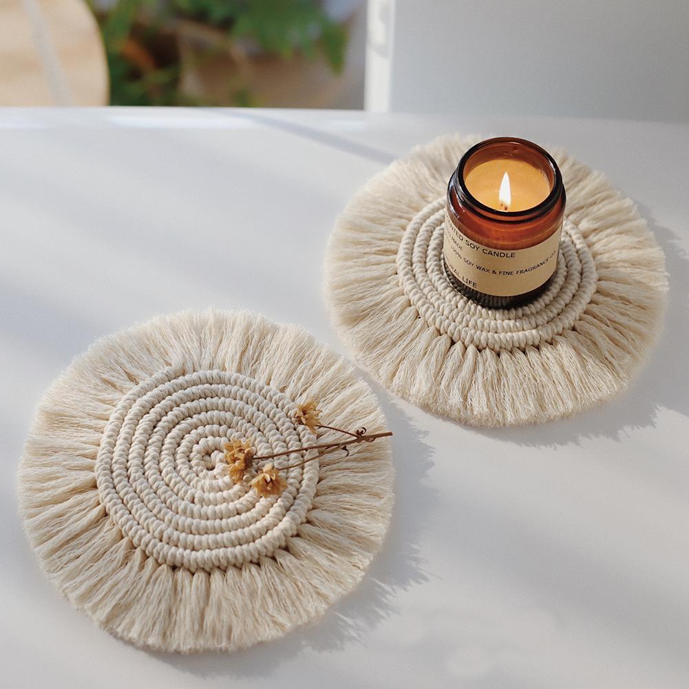 Flettet bordmatte koppunderlag håndvevd veggteppe macrame vegghengende boho dekor hjem dekorasjon til kontorleilighet bar