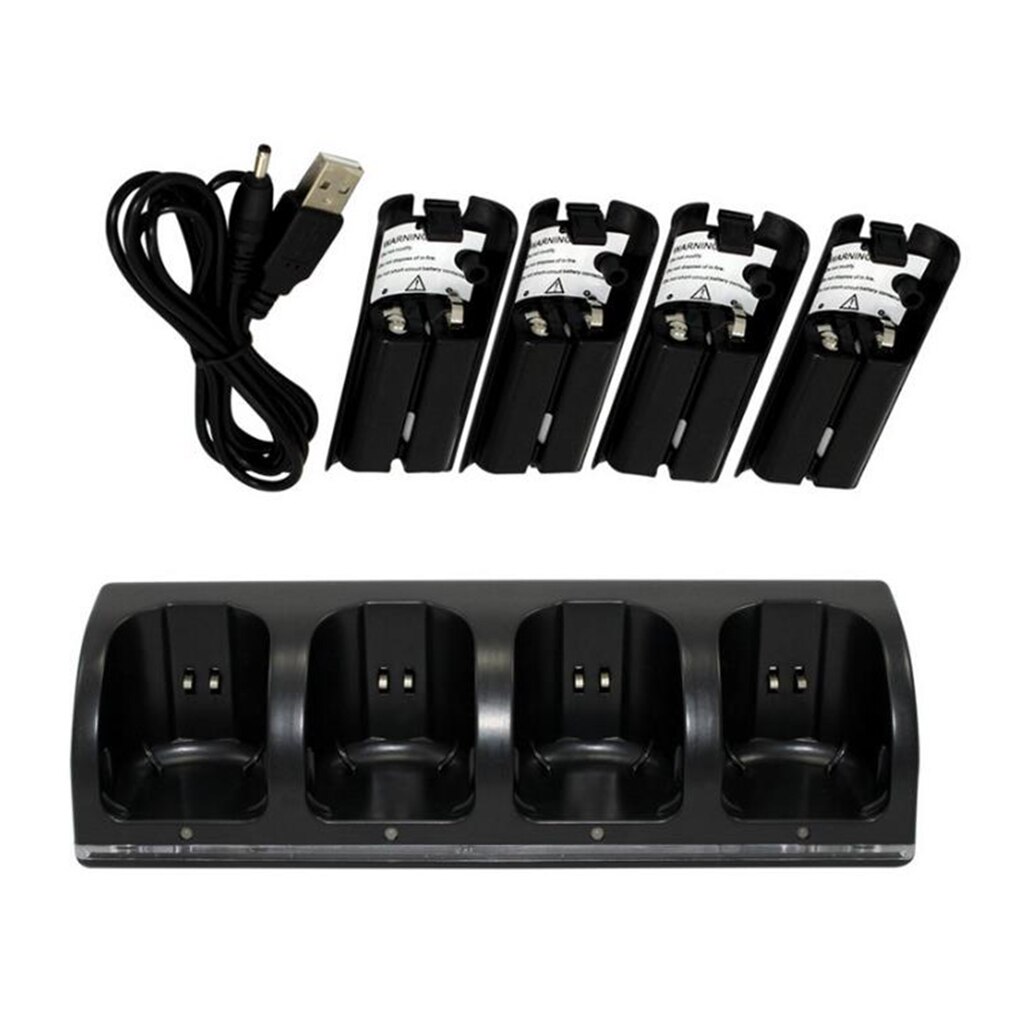 4 in 1 ladestation opladerstativ  + 4 stk 2800 mah batterier til wii controller fjernbetjening ladestation