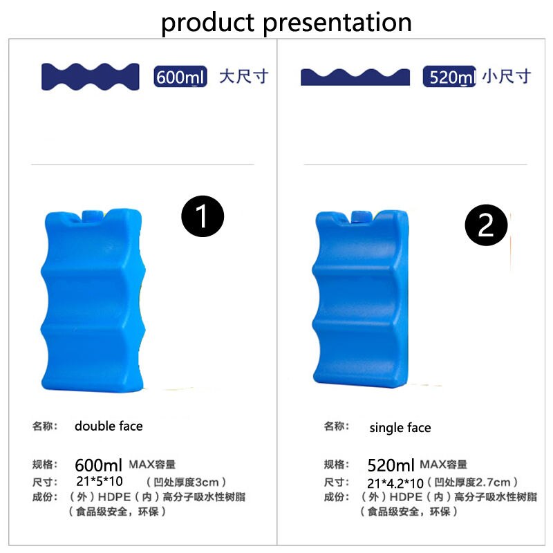 新 HDPE 氷水片面両面波型アイスボックスクーラーバッグ大容量 800 ミリリットル 600 ミリリットル吸収性ポリマー樹脂