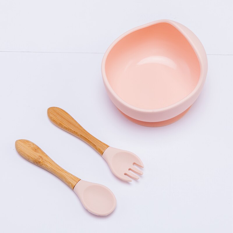 Baby Silicone Bowl Fork Spoon Straw Cup Set Silicone Bowl &amp; Spoon Learning Dishes Tableware Suction Bowl BPA Free Baby Product: 3PCS peach