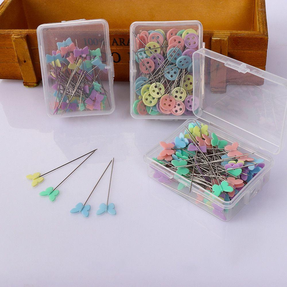 50/100 Stks/doos Naaien Pin Naalden Voor Art Craft Knop Patchwork Pinnen Mini Kleurrijke Bloem Vlinder Hoofd Pin Naaien accessoires