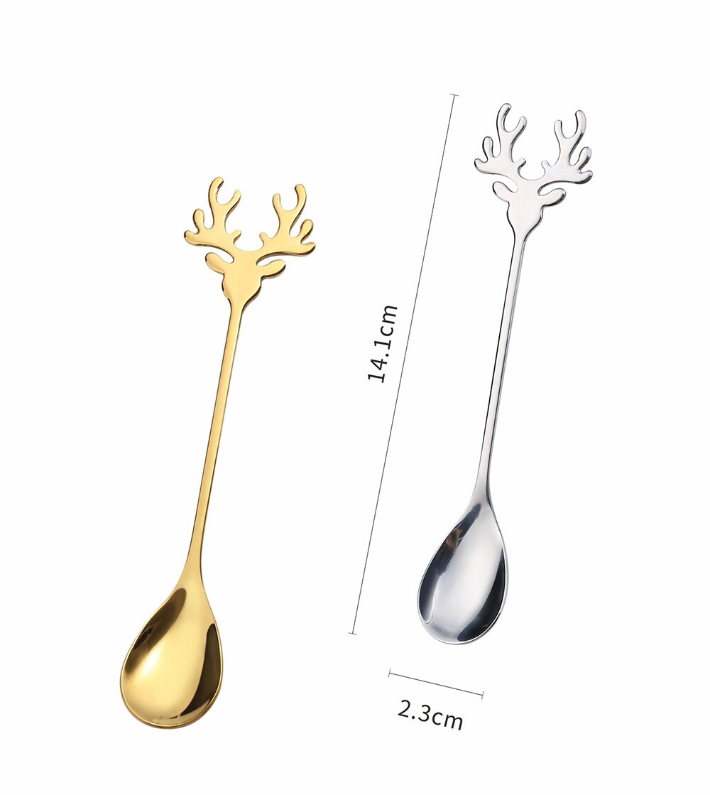 Edelstahl Weihnachten Gold Elch Löffel Weihnachten Party Geschirr Ornamente Für Heimat Kaffee Tee Rühren Tisch Abendessen Besteck