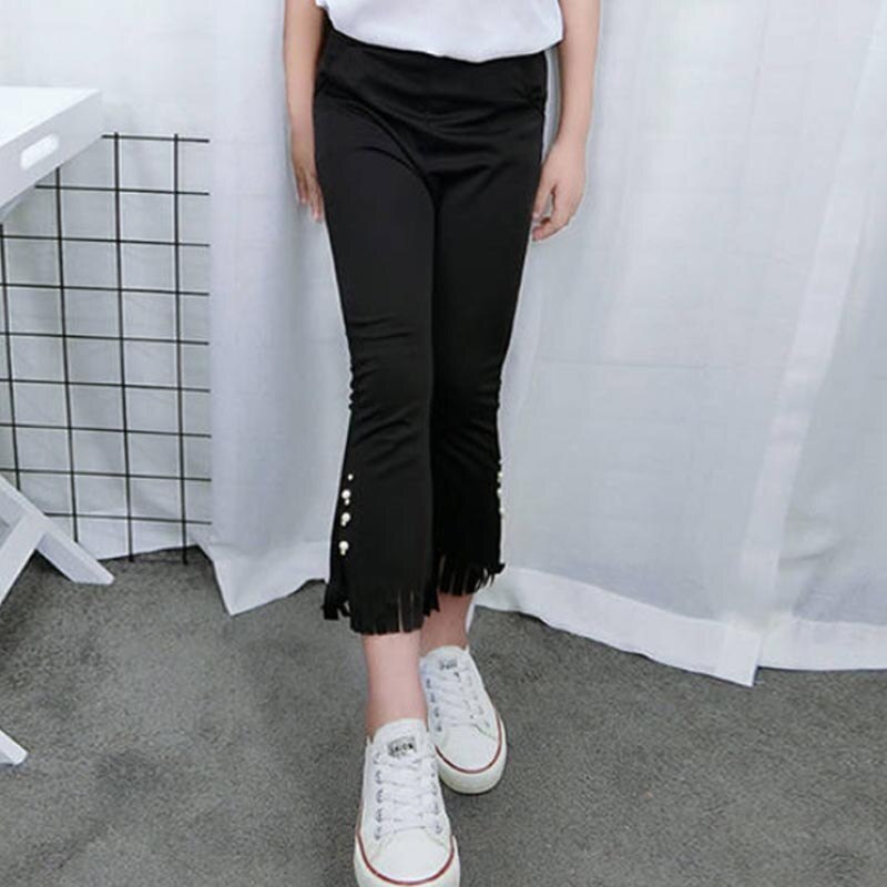 Spring Children Boot Cut Pants Autumn Girls Princess Soft Leggings Flare Pants Kids Pearl Tassel Trousers C02