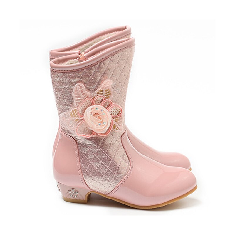 Botas de couro impermeáveis para meninas, calçado infantil de neve, outono e inverno, quente, sapato de princesa, calçado grande para meninas, 2021
