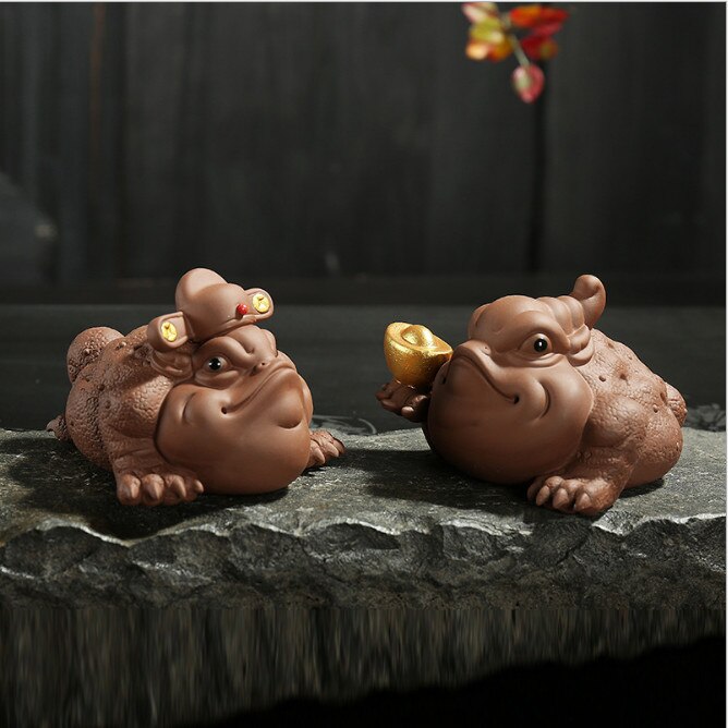 Toad thé ornements pour animaux de compagnie violet argile violet sable thé pour animaux de compagnie à la main en céramique thé accessoires décoration de la maison artisanat thé outils
