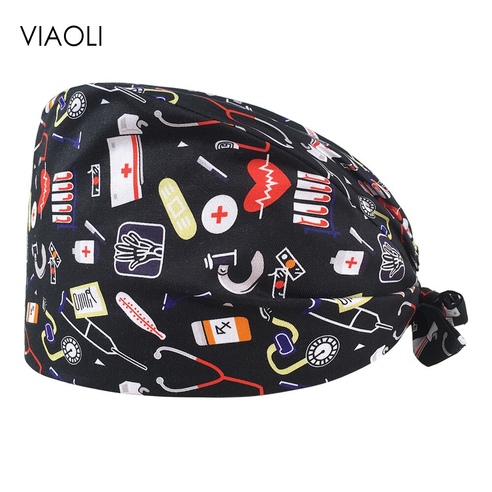 Unisex Cartoon Animatie Scrubs Caps Vrouwen Schoonheidssalon Werkkleding Frosted Cap Afdrukken Pet Grooming Hoed Katoen Elastische Scrubs Caps