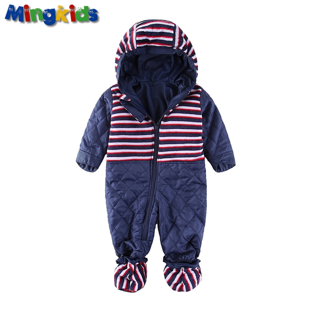Export Europe 10,000mm waterproof rompers boy gir PU hooded fleece padded Jumpsuit Warm with fleece paded windproof