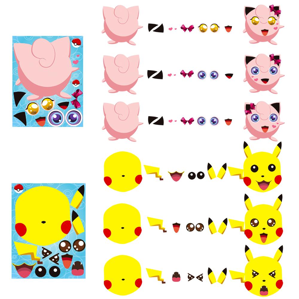 Party Favor Supplies Cartoon Make-a-face Sheets Make Own Stickers Fun Craft Project for Kids Mix Stickers for Class Decor 40pcs