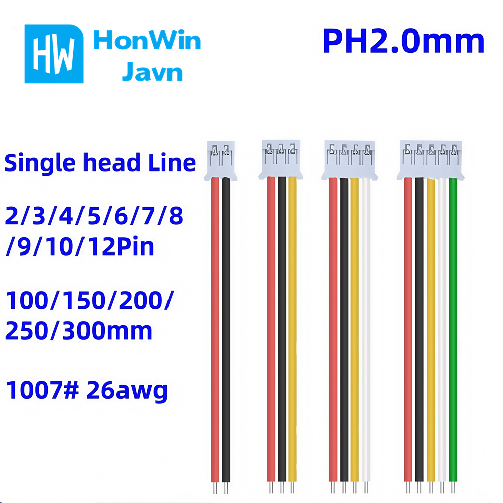 10PCS JST PH2.0 mm Pitch Female Single head Connector 2/3/4/5/6/7/8/9/10/11/12-Pin Wire Cable 10/15/20/25/30CM 26awg