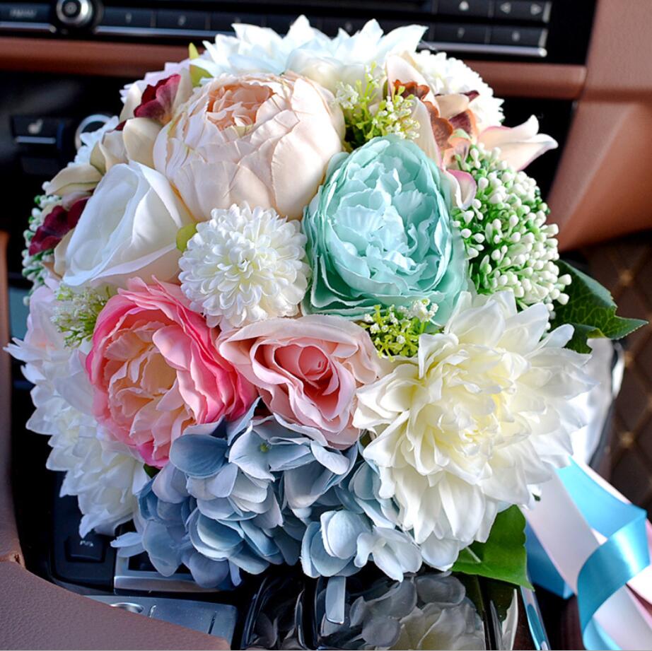 AYiCuthia Bruidsboeket Roze Wit Bruidsboeket Kunstmatige Rose Bridal Holding Bloem voor Wedding Decoratie S88