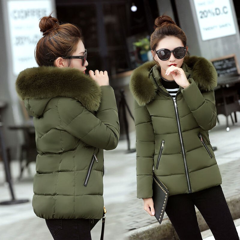 neue Winter Jacke Frauen Parkas Mantel Pelz Kragen Mit Kapuze Parka Weibliche Jacken Dicke Warme Baumwolle Gefütterte Jacke Oberbekleidung P995: ArmyGreen / XXL
