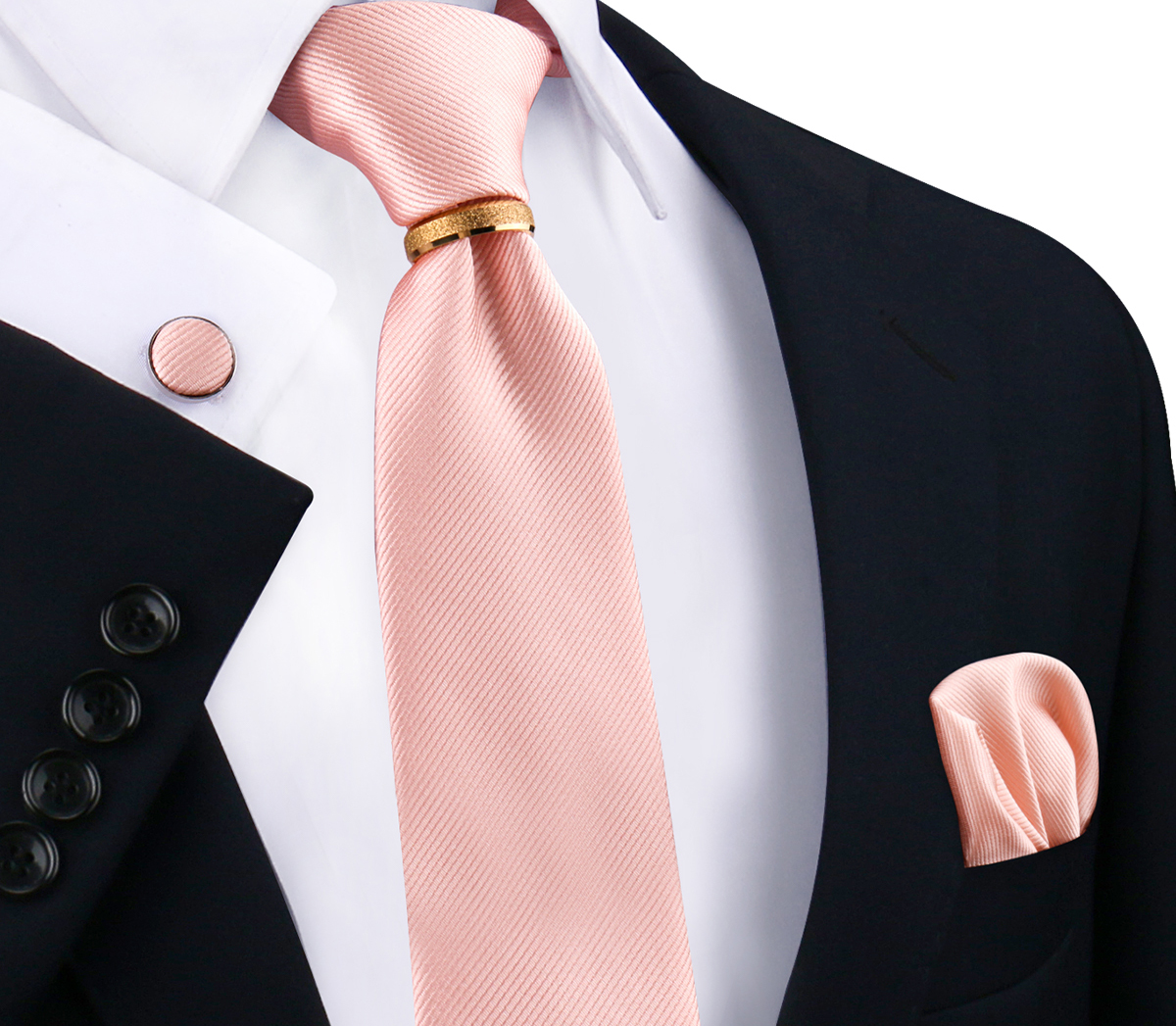 Conjunto de gravatas de seda sólida de luxo para homens gravata lenço abotoaduras com anel de metal dourado broche terno festa de casamento acessórios masculinos: YELLOW
