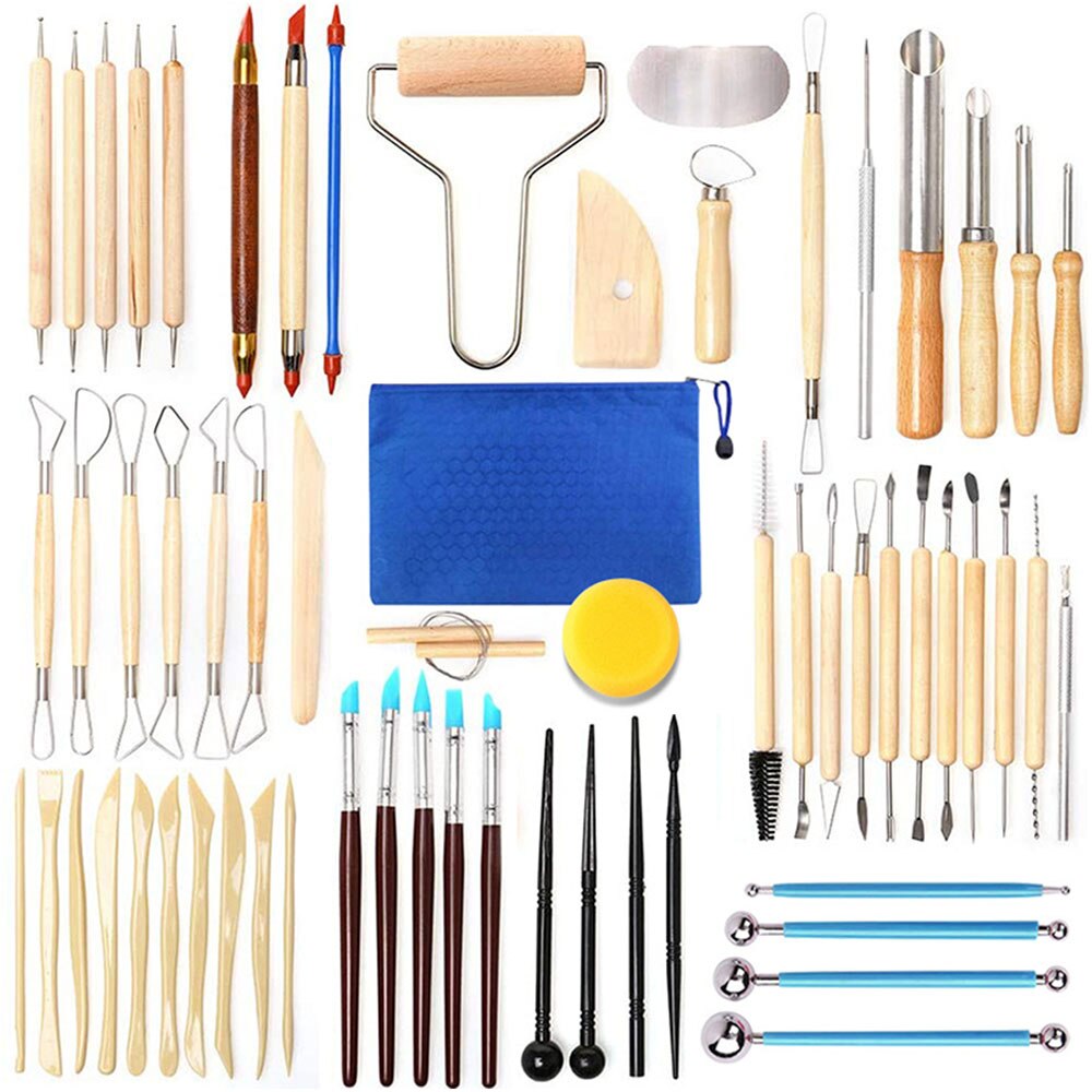 Clay Tools Set Sculpting Kit Sculpt Smoothing Wax Carving Pottery Ceramic Tools Polymer Shapers Modeling Carved Tool Sculpture: 61pcs with bag