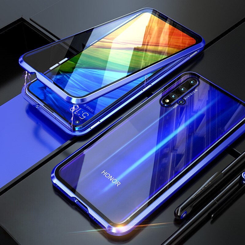 360 funda protectora completa para teléfono Honor 20 Pro Nova 5T 20Pro carcasa de Cristal frontal de protección de Metal magnético en la funda de Honor 20