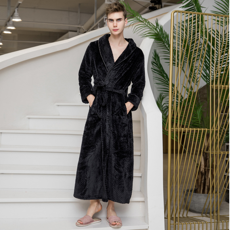 Large Size Flannel Long Robe Autumn Winter Thickened Couple Sleepwear Kimono Bathrobe Gown Nightgown Loose Coral Fleece Homewear: XXS / Red