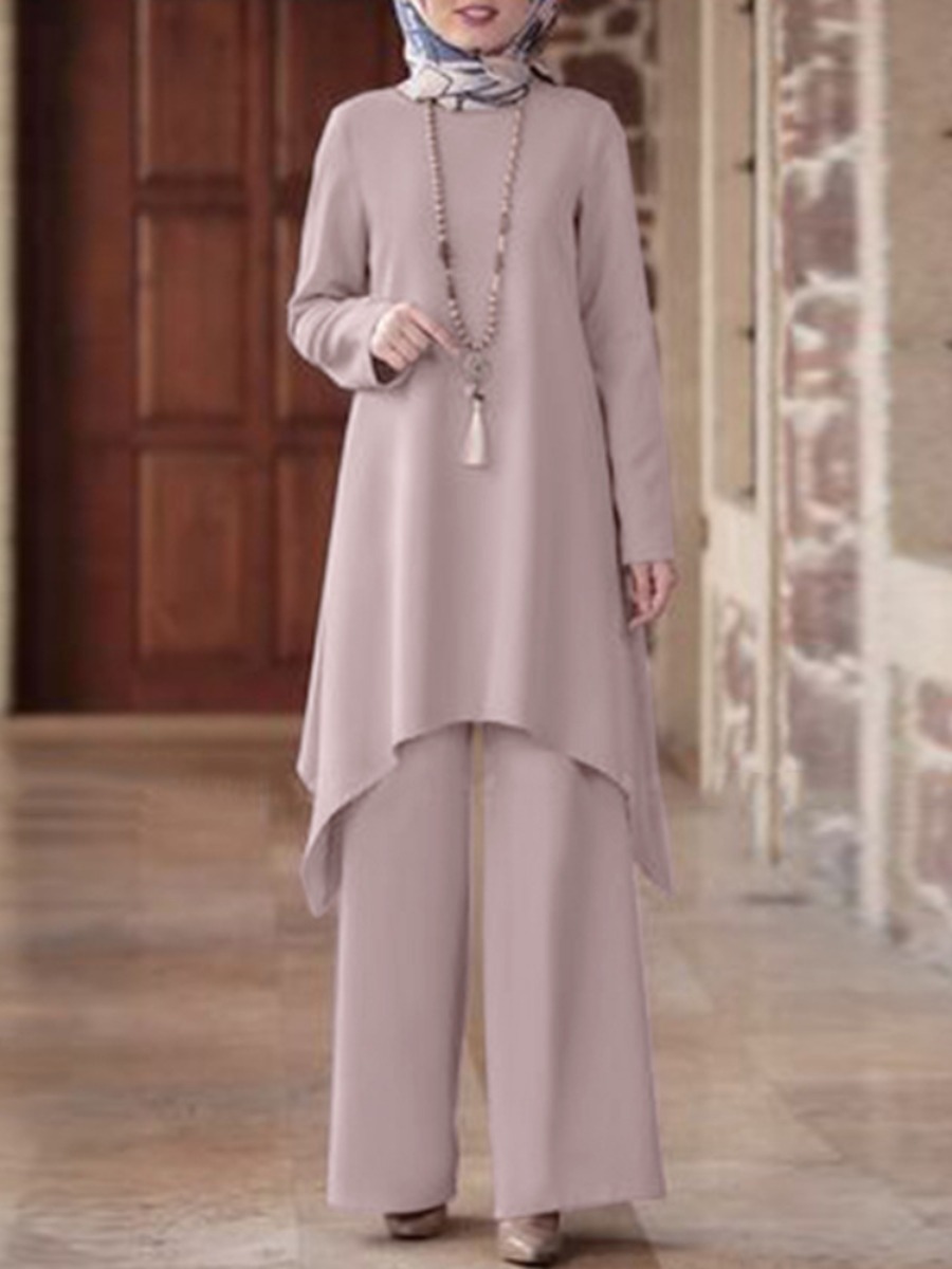 Conjuntos de dos piezas para mujeres musulmanas de Ramadán, camisa y pantalones, trajes sólidos, camisa, blusa, conjuntos musulmanes, caftán marroquí, conjuntos de vestidos islámicos: XL / Crema