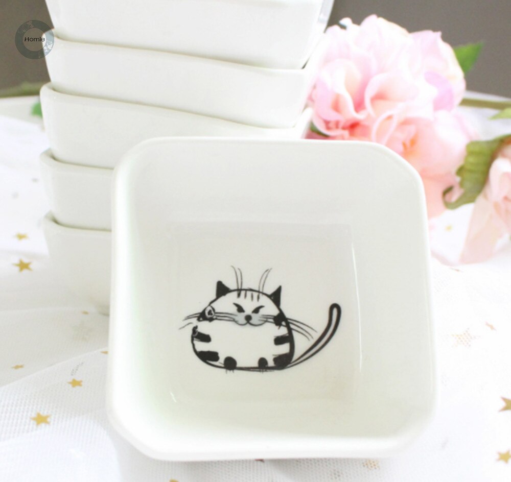 6pcs Square cat Sauce dish ceramic dinner plates sets cat plate Small Saucer Shape Dinner Tray Sauce Dish Mini Ceramics Plate
