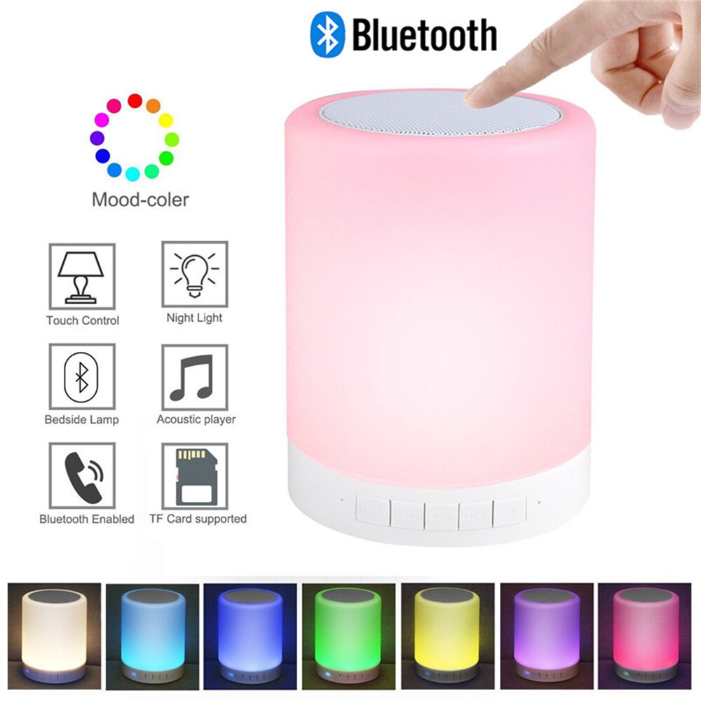 Bærbar bluetooth højttaler miniafspiller touch pat lys farverigt led natlys trådløs sengebordslampe for bedre søvn