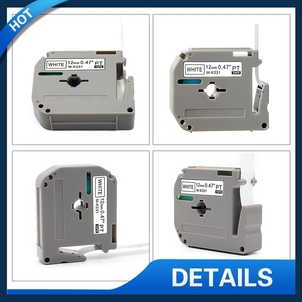 10 pcs brother M label tape M-231 M-K231 MK-231 black on white 12mm P-touch tape