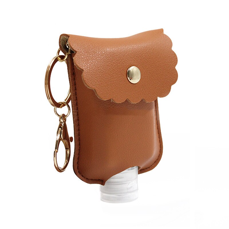 Portable Squeeze Bottle Empty Leakproof Plastic Travel Bottle With Leather Keychain Holder For Hand Sanitizer Container Tool: Dark Khaki