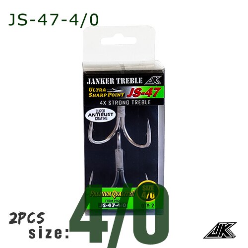 JK JS-47-anzuelos triples para pesca en bote, anzuelos de pesca superantioxidantes, Color gris, 4X, anzuelos de pesca triples fuertes, gancho para Tee #8 ~ 5/0: JS47-4 l 0
