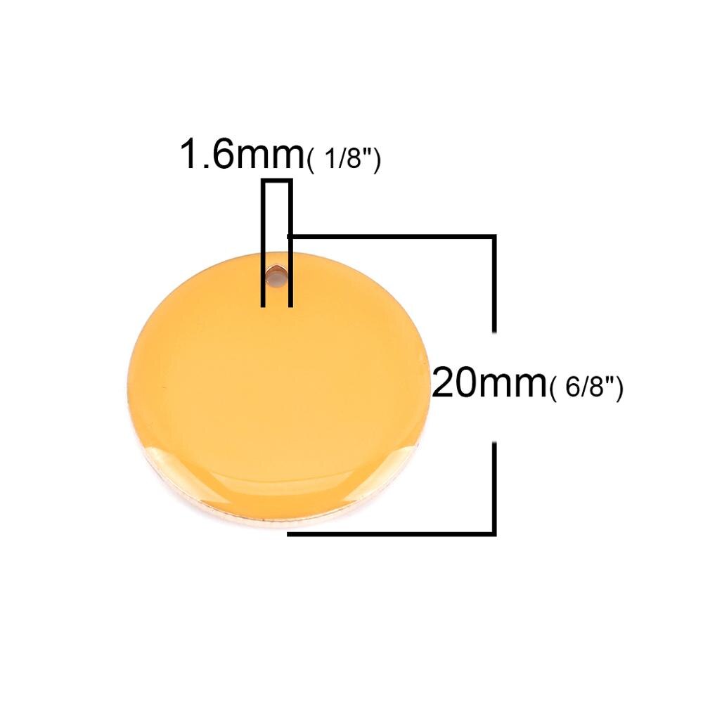 Doreen Box Copper Enamelled Sequins Charms Gold Color Metal Candy Color Round Pendants Jewelry 20mm Dia., 5 PCs