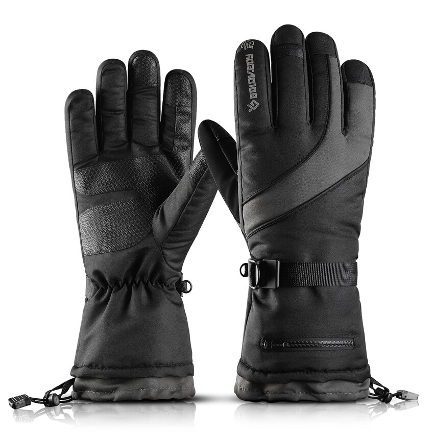 Winter dikke heren handschoenen vierlaags ski warme handschoenen duurzaam waterdicht winddicht antislip fluwelen handschoenen voor heren ritsvak: Zwarte handschoenen / M palmbreedte 8.5-9.5cm