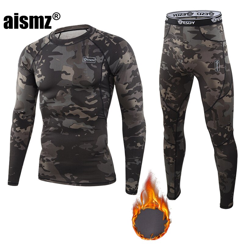 Aismz-Conjunto de ropa interior térmica para hombre, ropa interior elástica antimicrobiana de secado rápido, forro polar de compresión para el sudor, Calzoncillos largos cálidos para Fitness