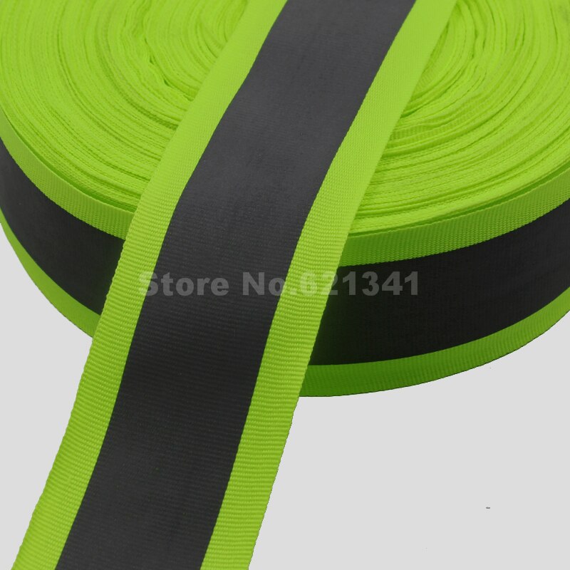 50mm * 30mm (W) Fluorescerende Groene Reflecterende Stof Lint Singels Tape Kranen Strip Rand Braid Trim Naai Tape